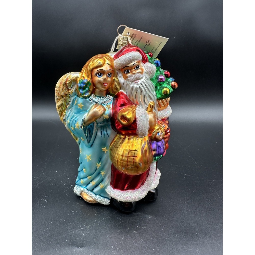 1997 CHRISTOPHER RADKO WHISPERS OF JOY ORNAMENT SANTA WITH ANGEL 7" 97-205-0